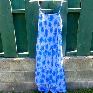Blue and White Sleeveless Spaghetti Strap Sundress